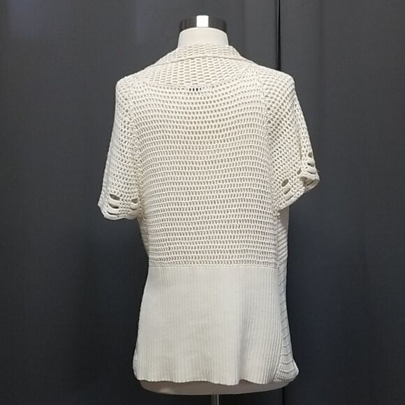 Anthropologie Tapemeasure Cream Ivory Silk Blend Open Knit Button Cardigan Large - Picture 2 of 8